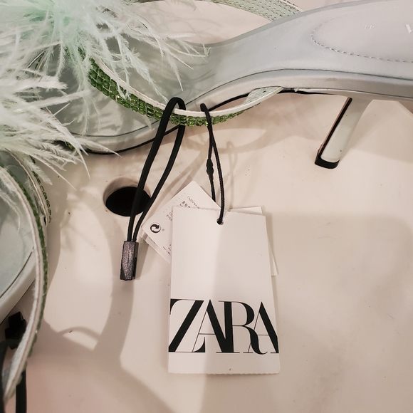 NEW Zara Feathered Heeled Sandals Size 10 - Picture 5 of 7